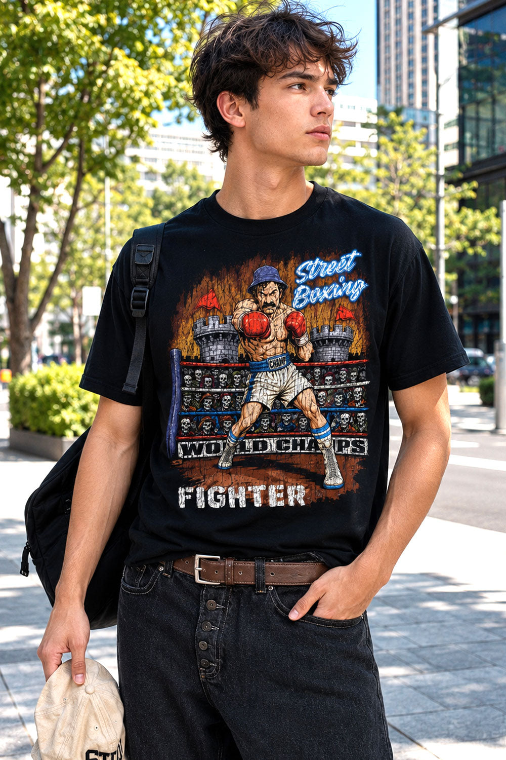 Vintage Street Boxing Fighter Graphic T-Shirt