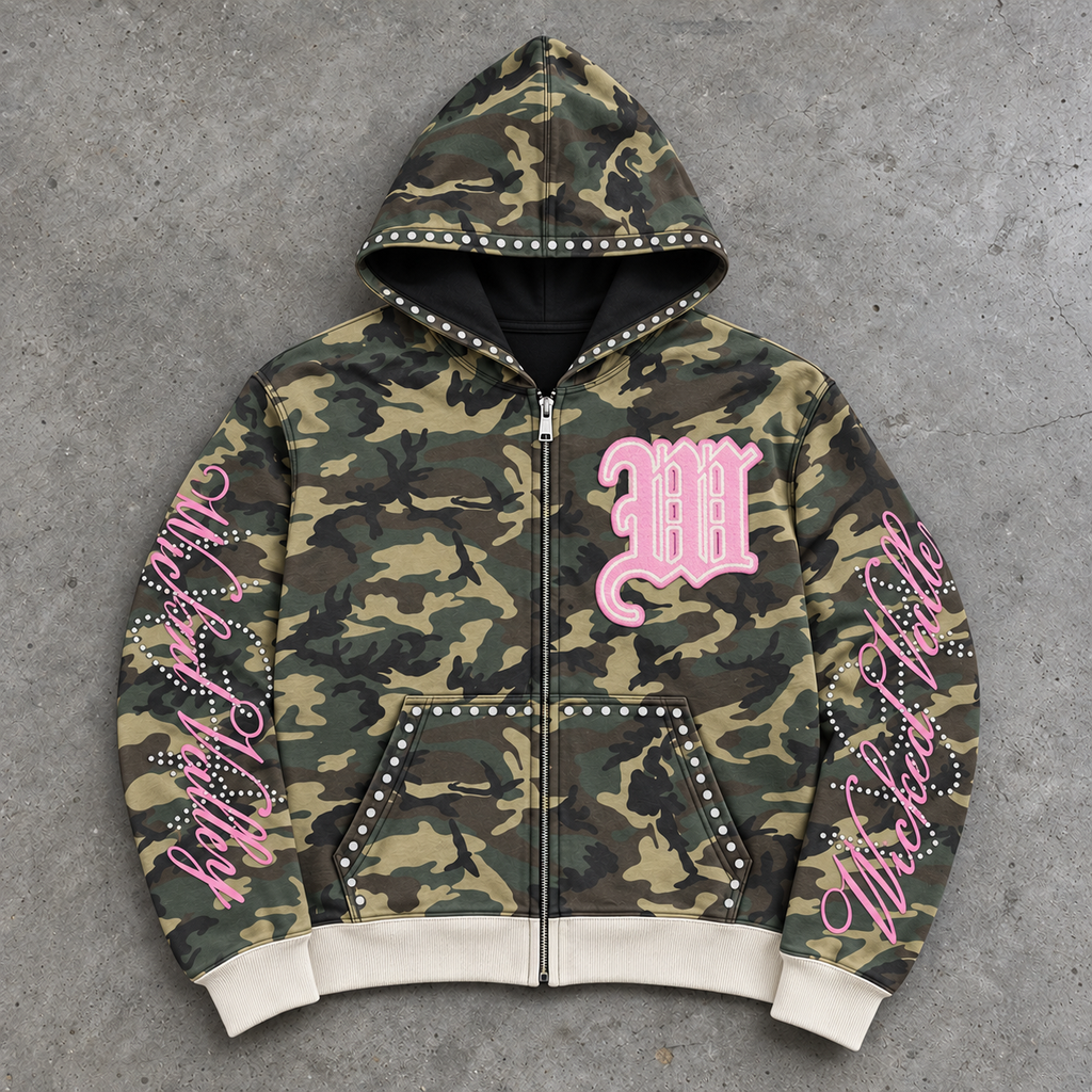 Wicked Camo Pink Graphic Zip Up Hoodie