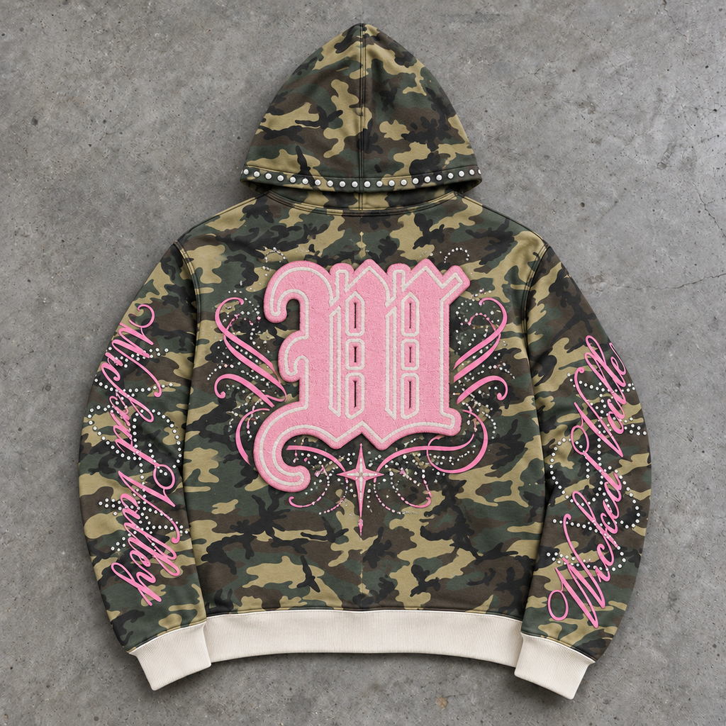 Wicked Camo Pink Graphic Zip Up Hoodie
