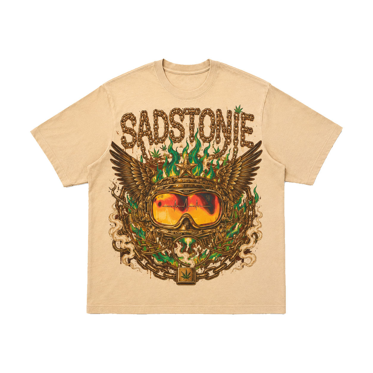Winged Helmet Chains Vintage Beige Graphic T-Shirt
