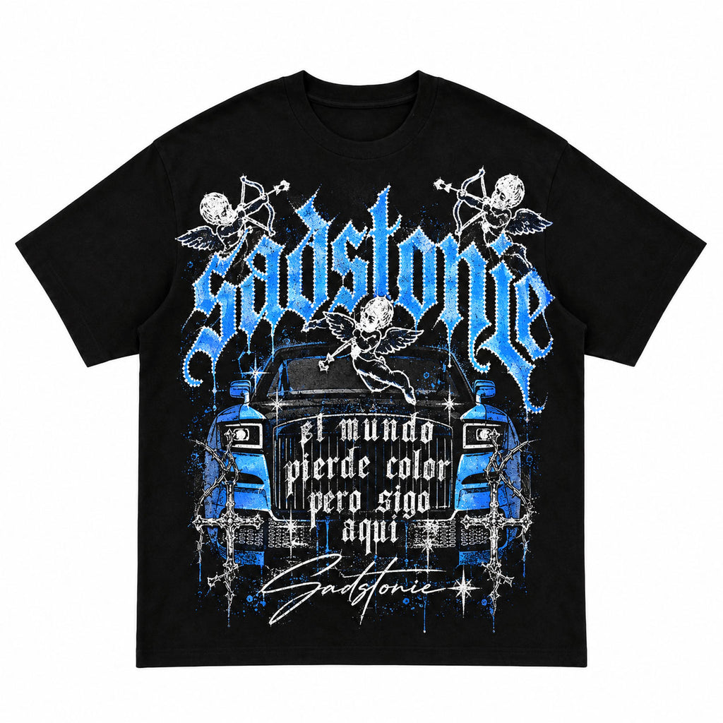 Y2K Blue Gothic Graphic T-Shirt