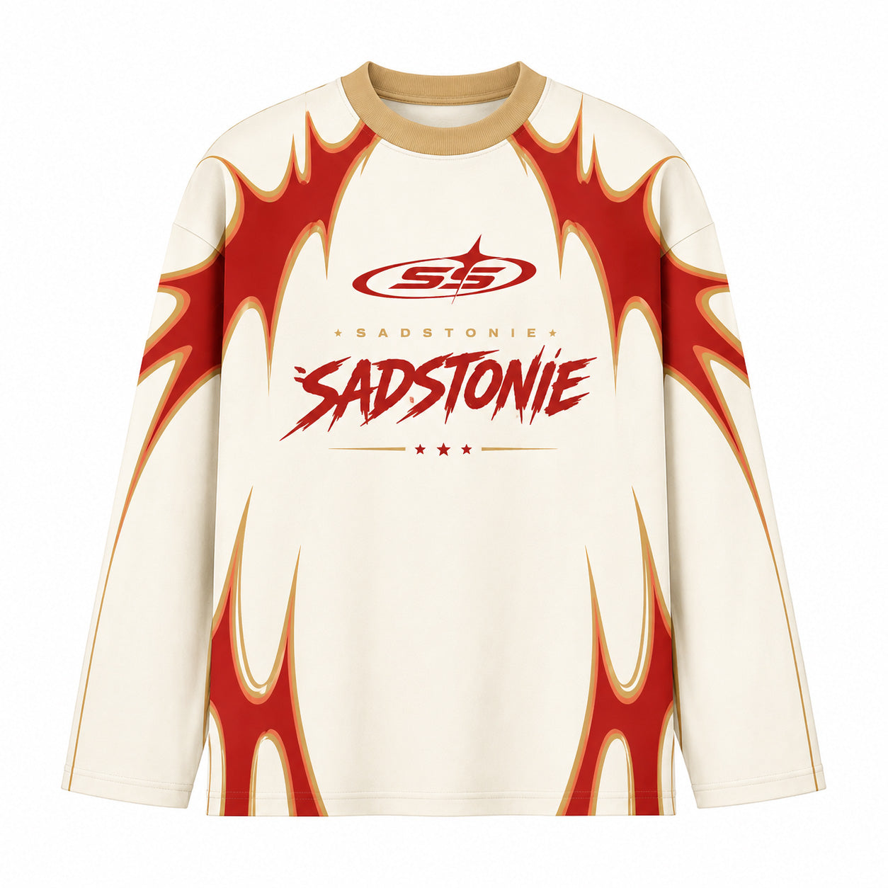 Y2K Cream Red Starburst Graphic Long Sleeve