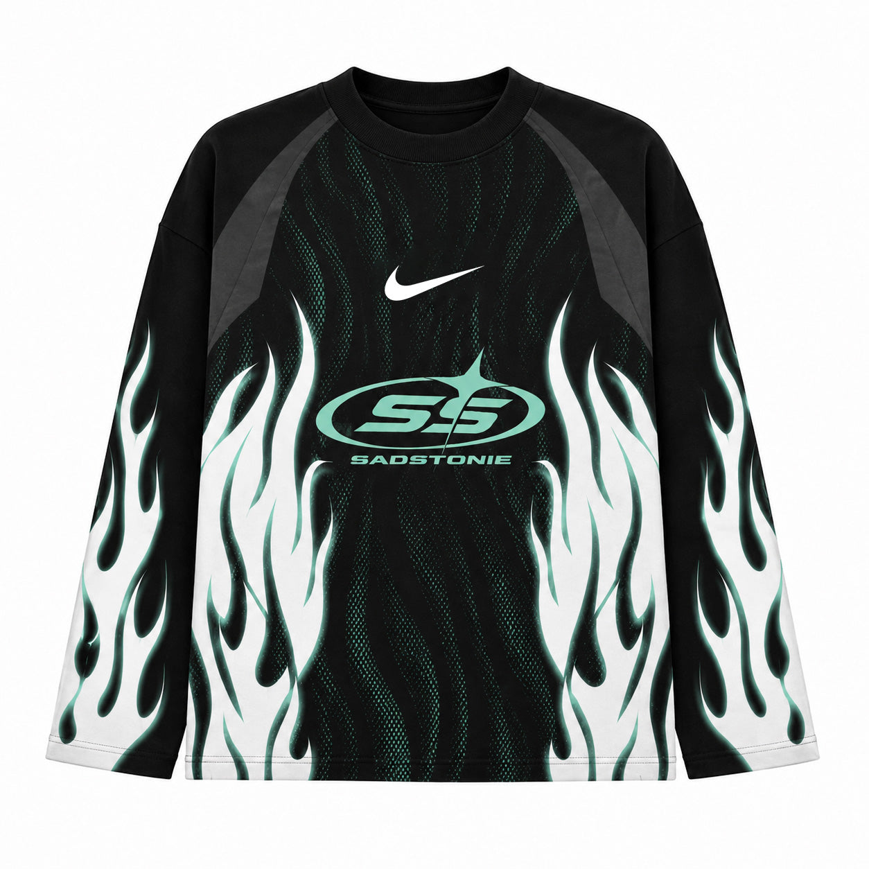 Y2K Cyan Flame Cyberpunk Graphic Long Sleeve