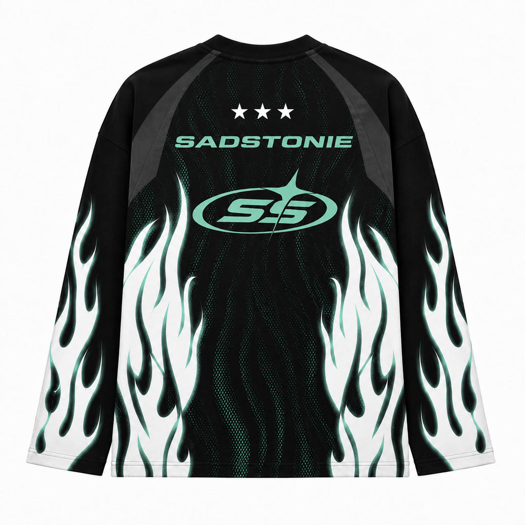 Y2K Cyan Flame Cyberpunk Graphic Long Sleeve