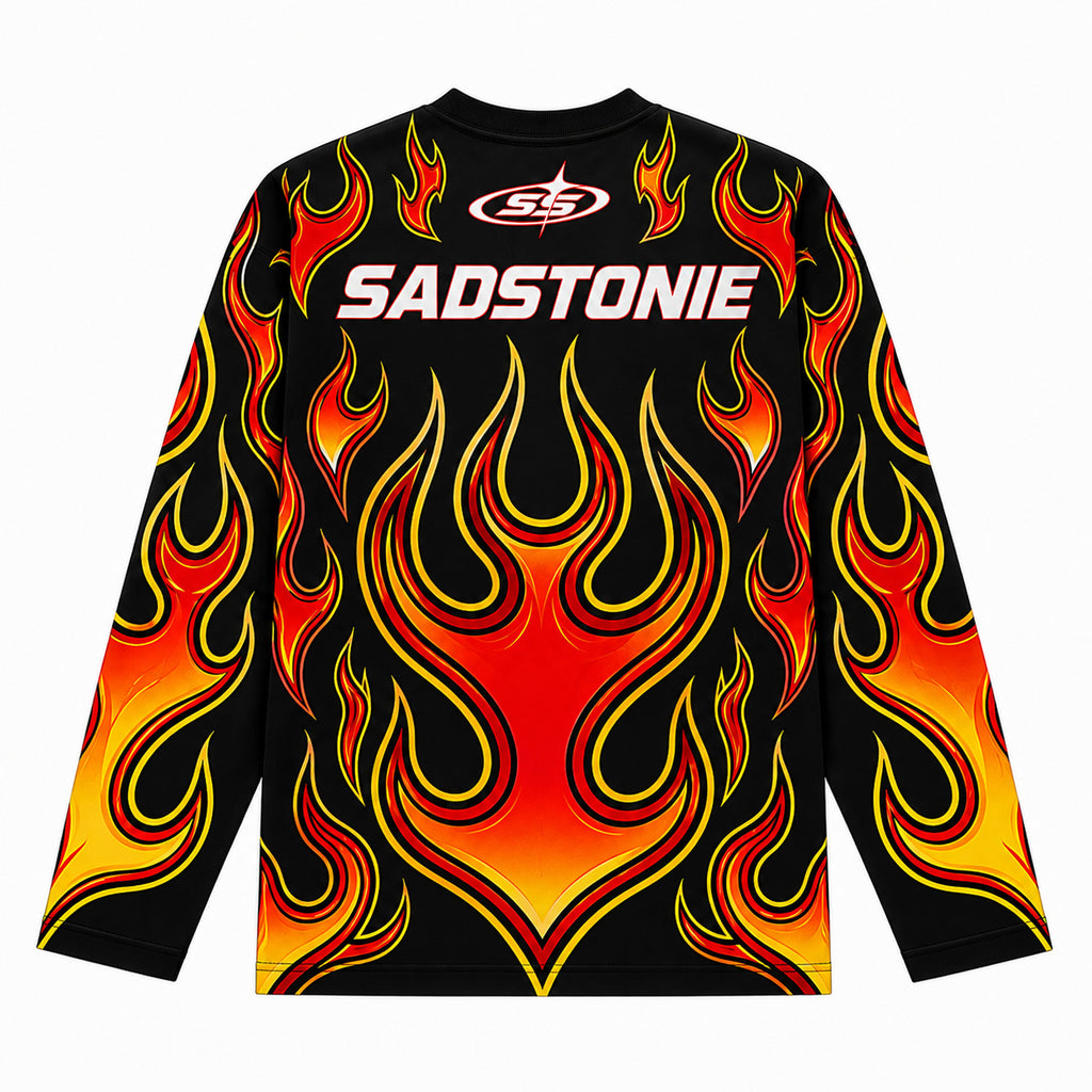 Y2K Fire Flame Racing Graphic Long Sleeve Shirt