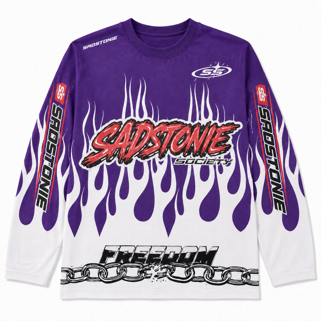 Y2K Purple Flame Freedom Graphic Long Sleeve