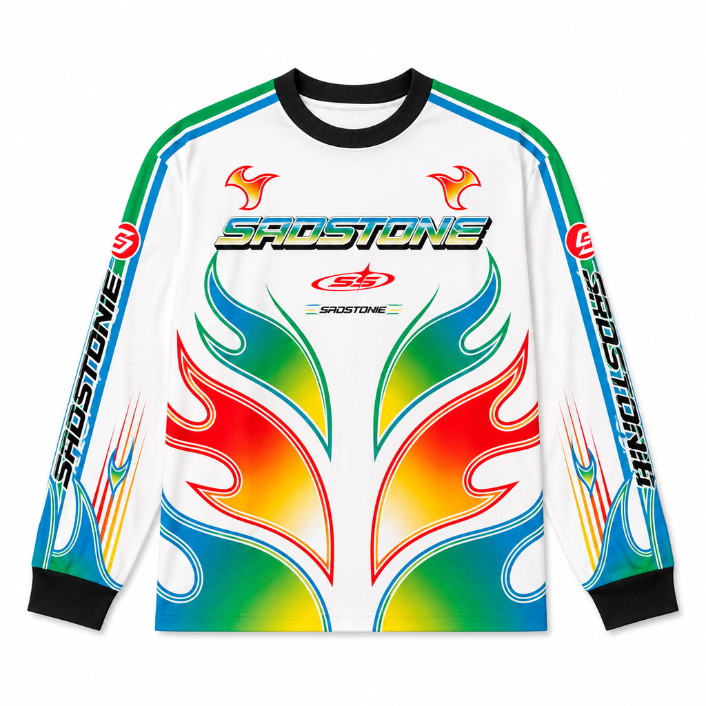 Y2K Racing Flame Graphic Long Sleeve Shirt