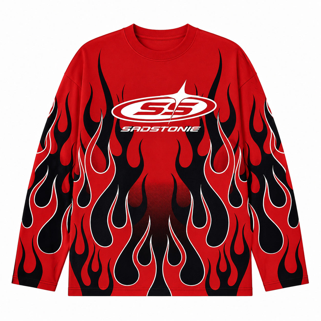Y2K Red Black Flame Racing Graphic Long Sleeve