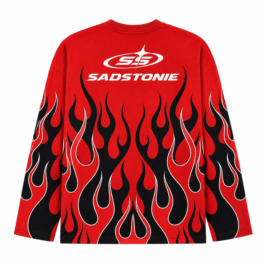 Y2K Red Black Flame Racing Graphic Long Sleeve