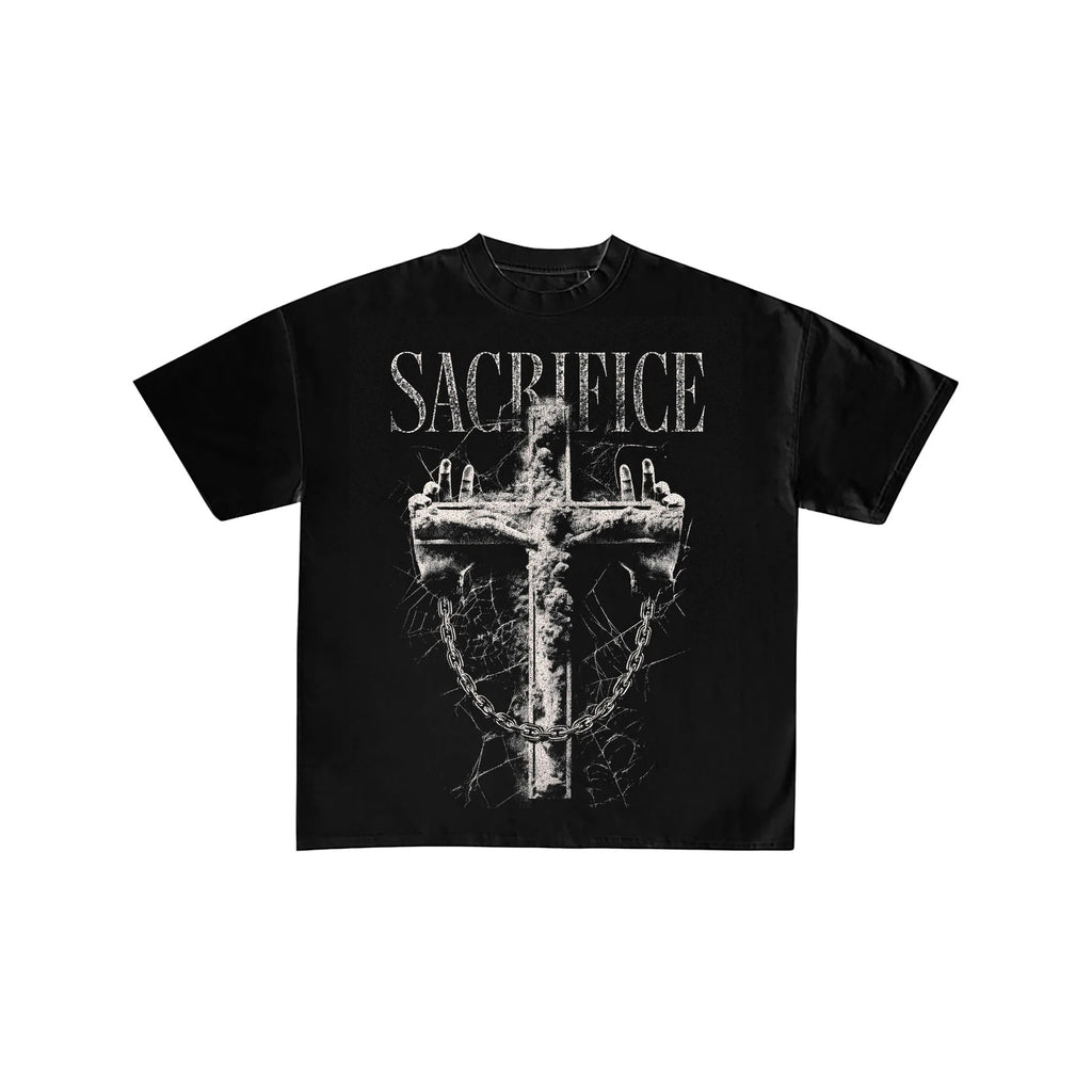 Sacrifice Gothic Cross Graphic Oversized T-Shirt