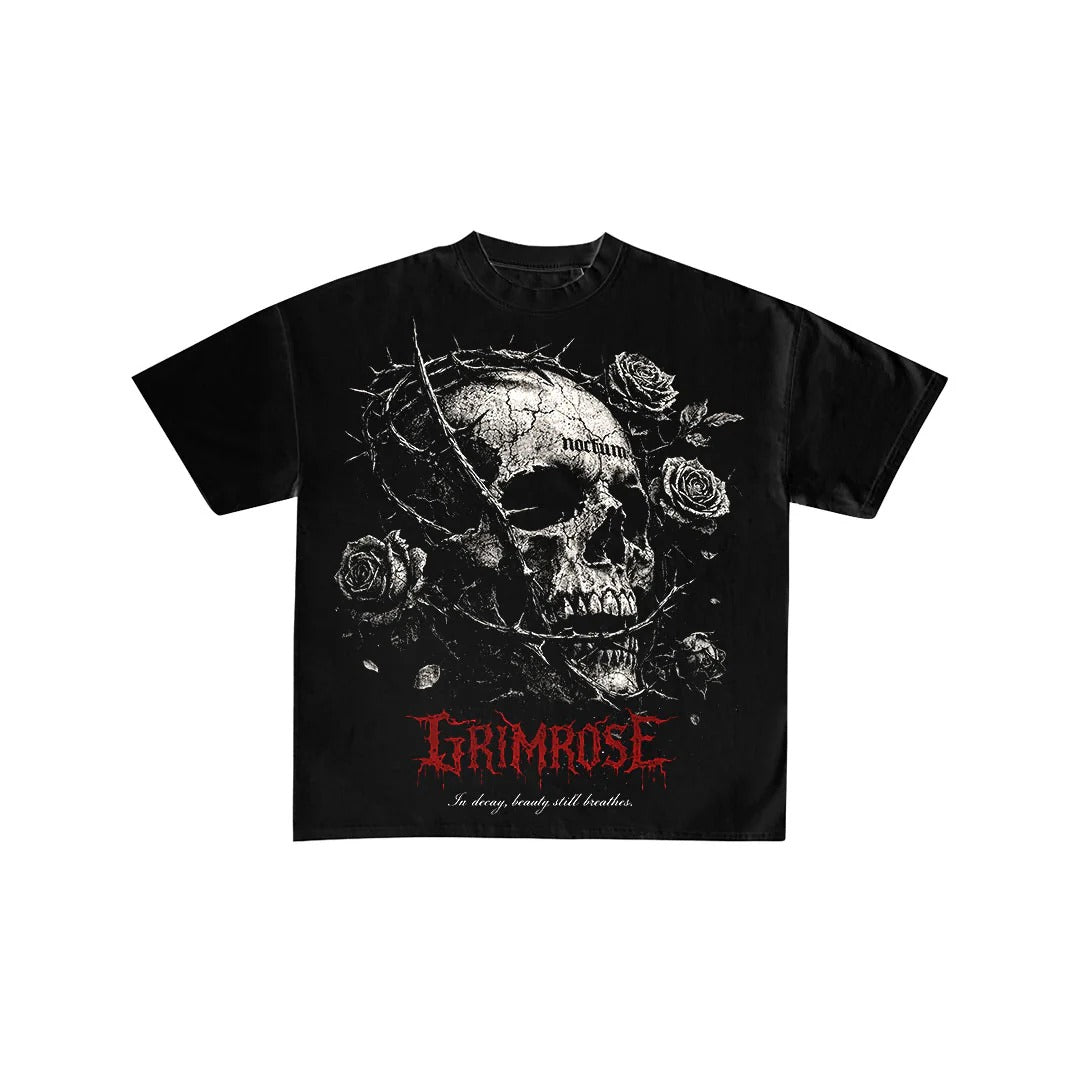 Grimrose Skull and Thorns Graphic Black T-Shirt