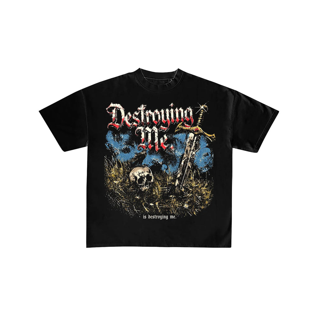 Destroying Me Skull & Sword Graphic Oversized Tee