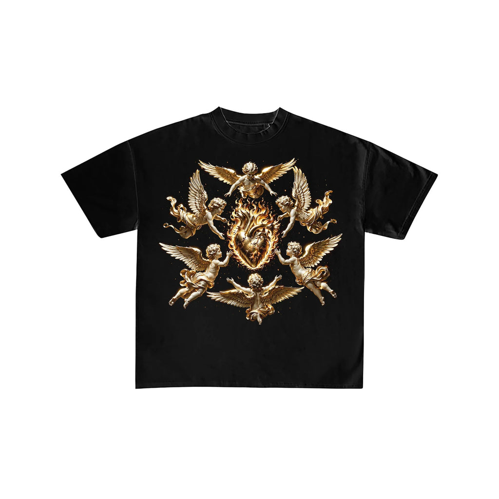 Golden Cherub Flaming Heart Graphic Tee