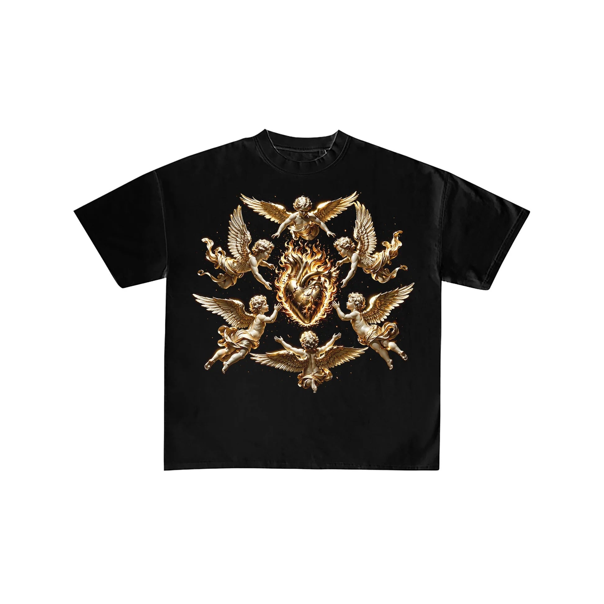 Golden Cherub Flaming Heart Graphic Tee