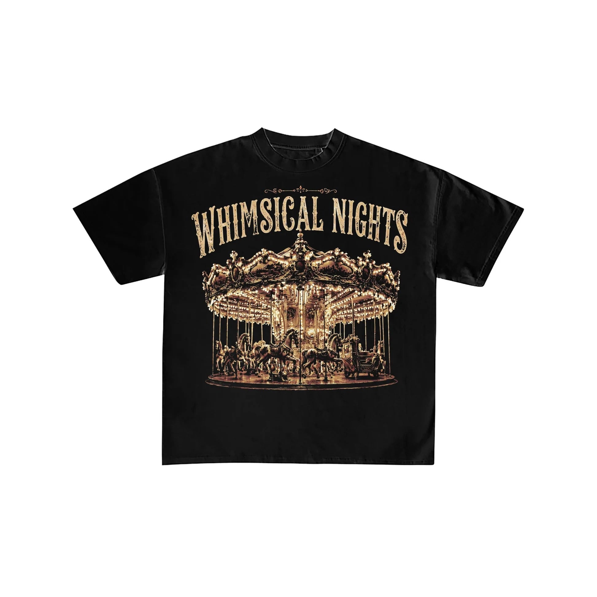 Whimsical Nights Carousel Graphic Oversized Black T-Shirt