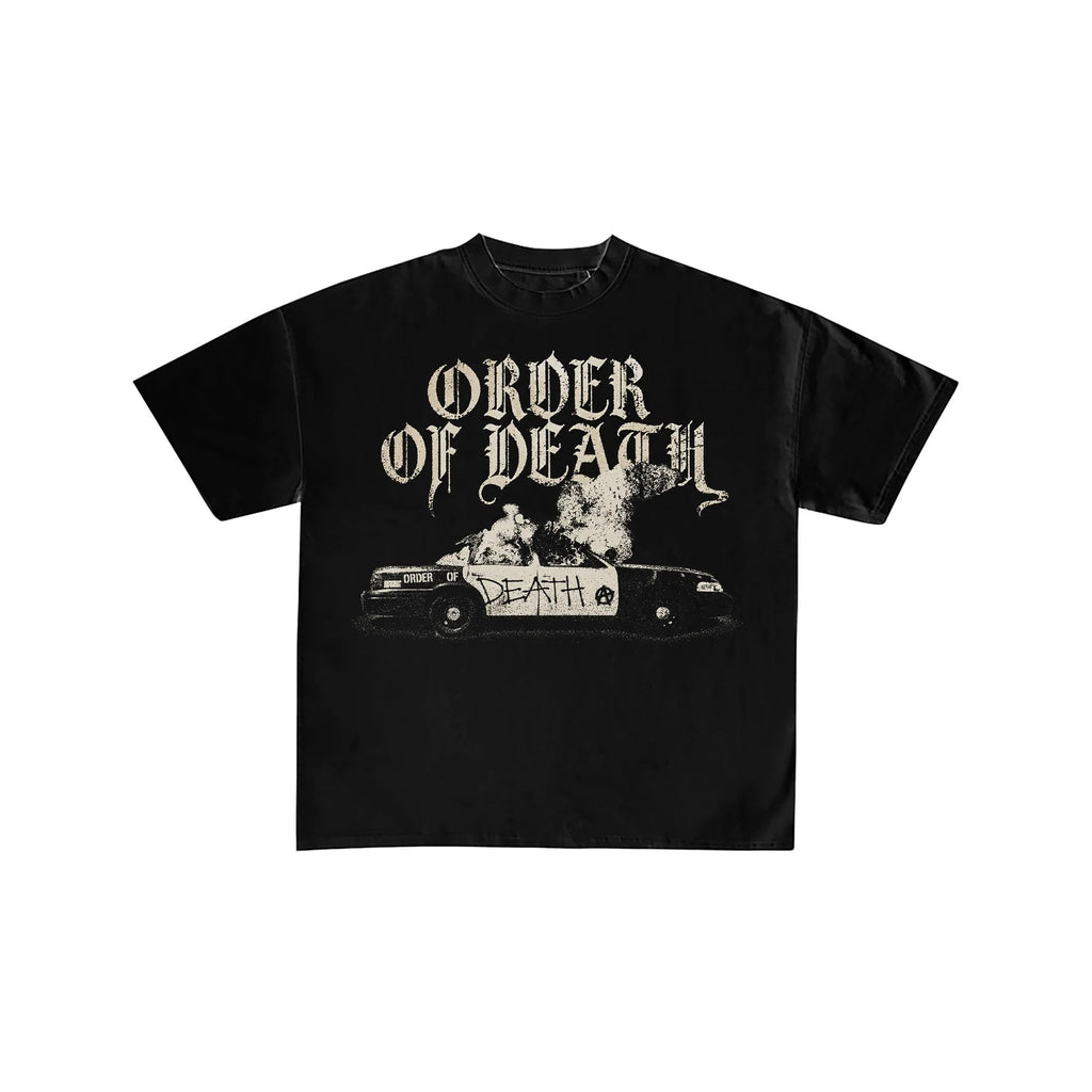 Order of Death Burning Police Car Graphic Tee