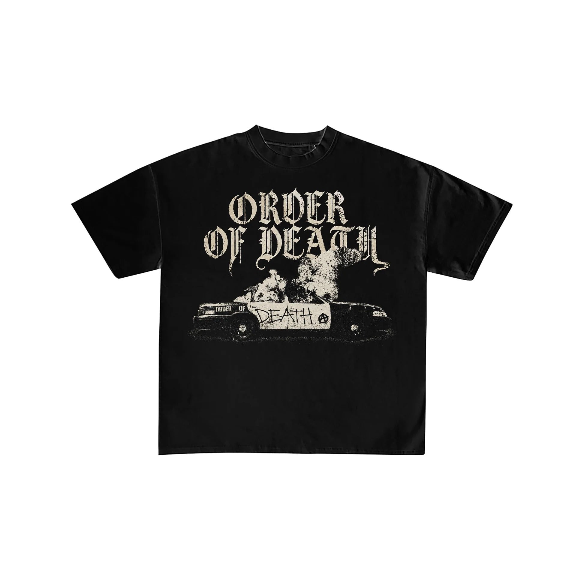 Order of Death Burning Police Car Graphic Tee