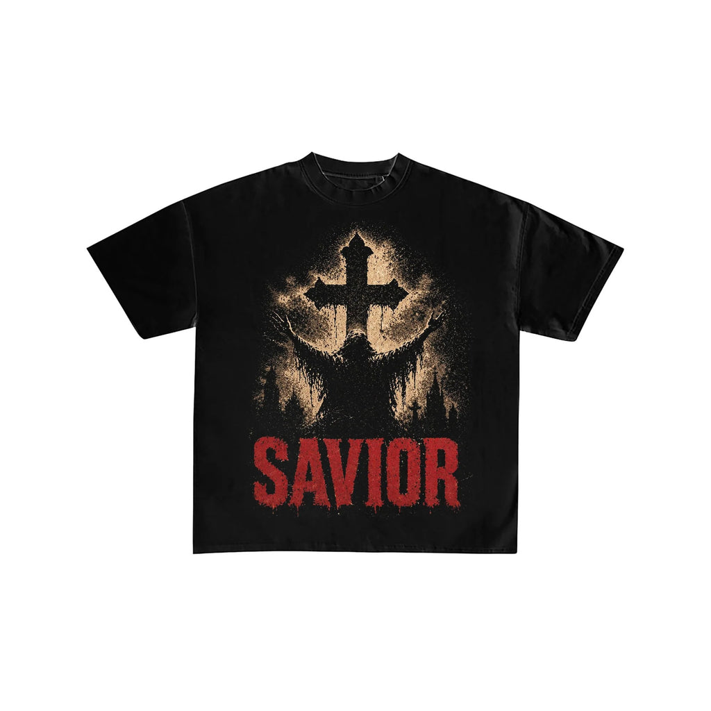 Gothic Cross Savior Graphic Oversized T-Shirt