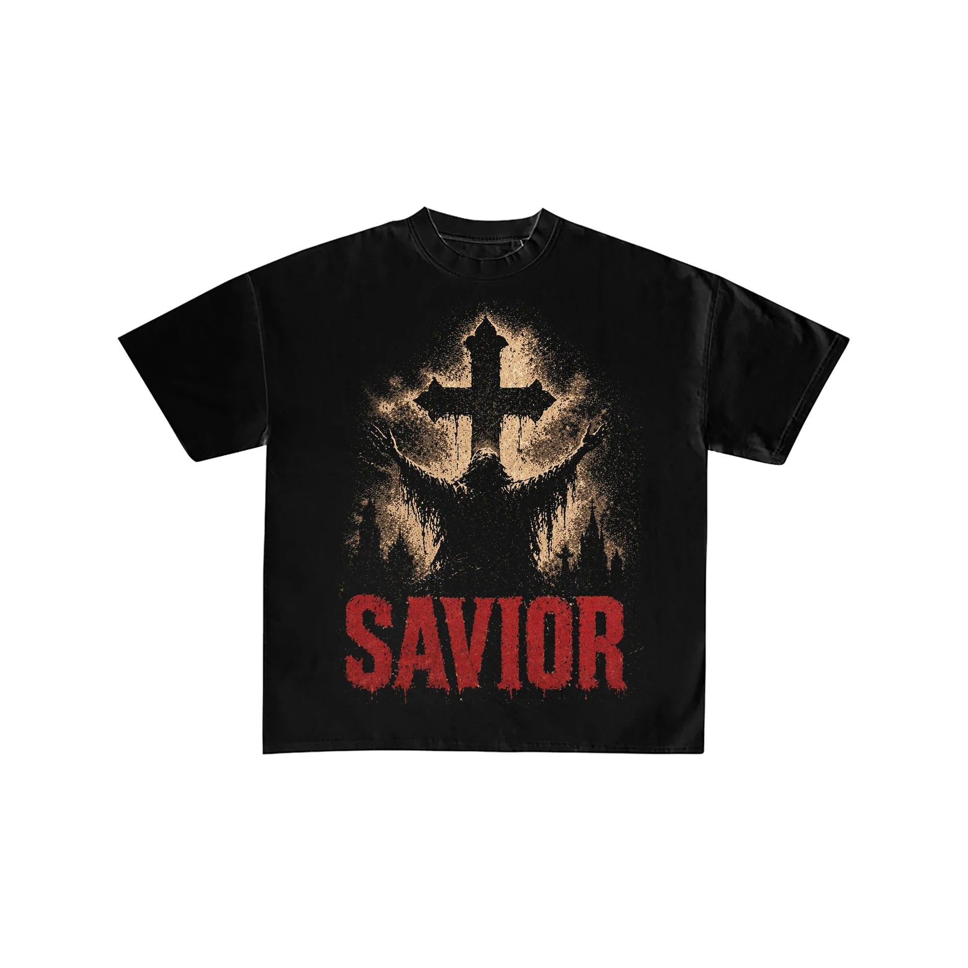 Gothic Cross Savior Graphic Oversized T-Shirt